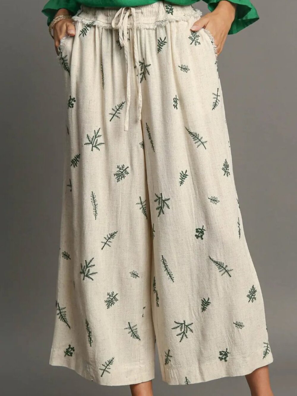 B53 Umgee Linen Cropped Pull On Pants in Oatmeal NEW